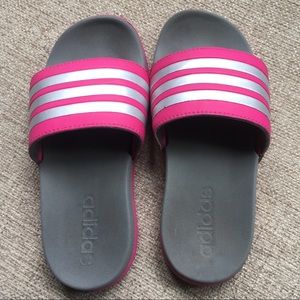 Adidas Slides pink and silver size youth 12